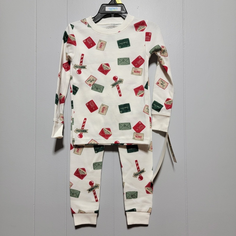 Carter's Child of Mine 3T Christmas Pajama Set North Pole Letters‎ Waffle Knit